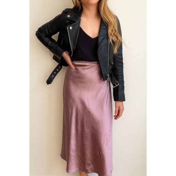 Helen Wang Pink 100% Silk Midi Slip Skirt Womens Size 8 - Picture 1 of 5